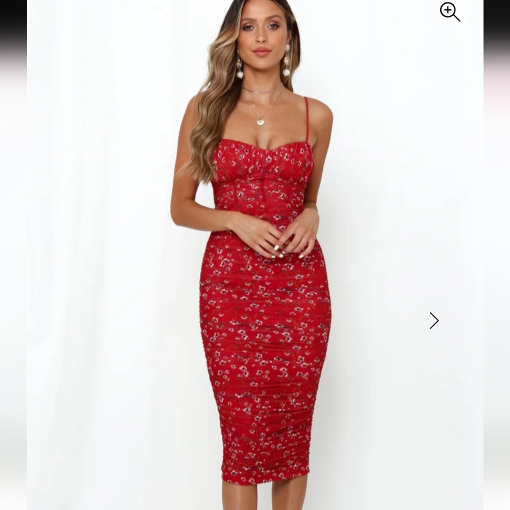 NWT: Hello Molly How Low Can You Go Red Floral Midi, Size 4/S